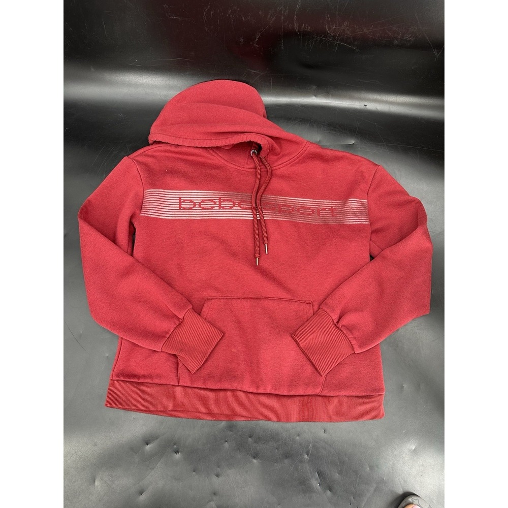 Bebe Sport Red Hoodie long sleeve pullover glitter‎ sequin logo Large y2k